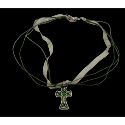 Whimsygoth Religious Green Cross Pendant Necklace
