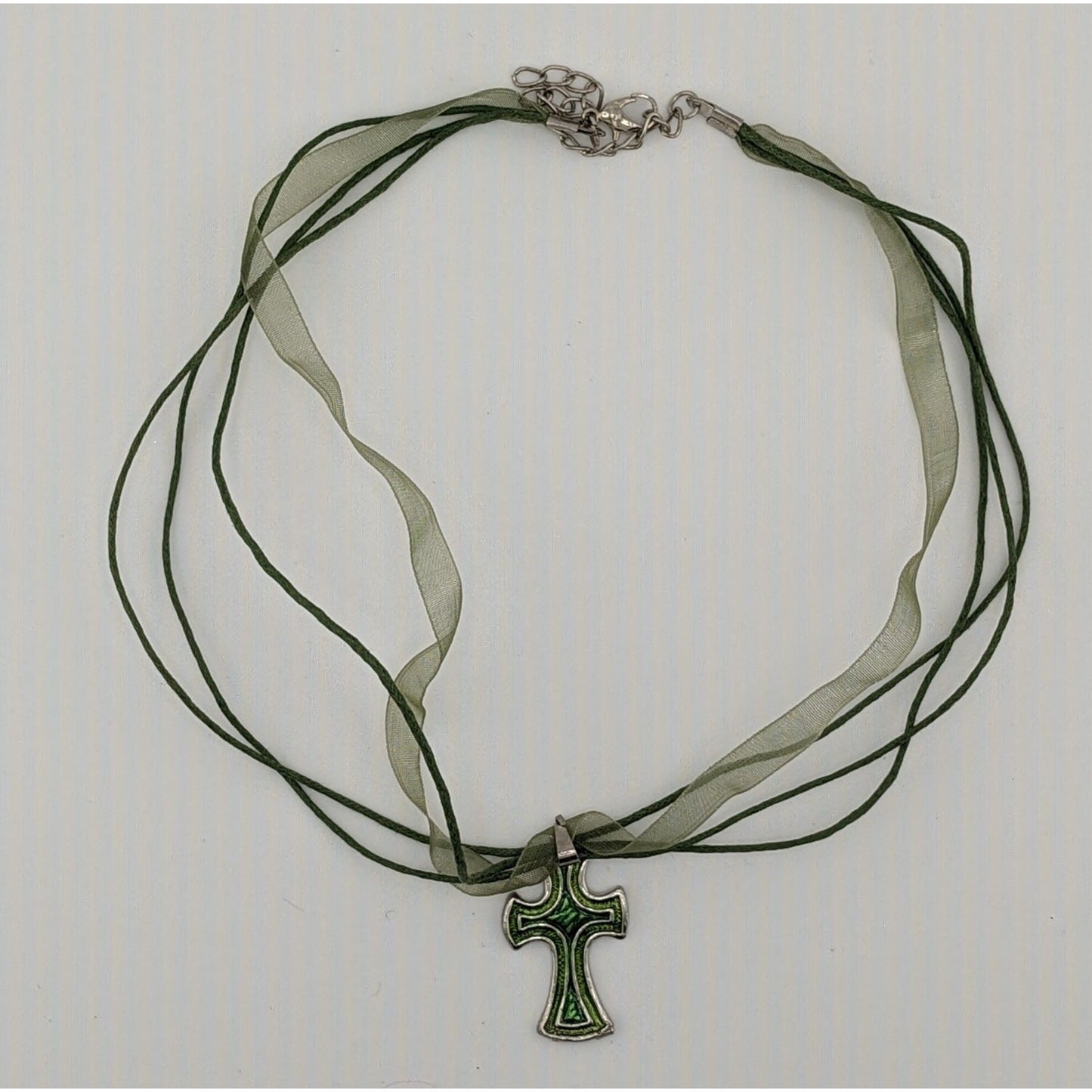Whimsygoth Religious Green Cross Pendant Necklace