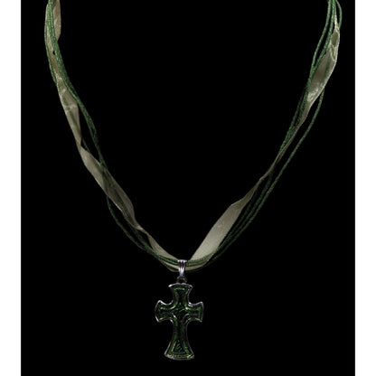 Whimsygoth Religious Green Cross Pendant Necklace