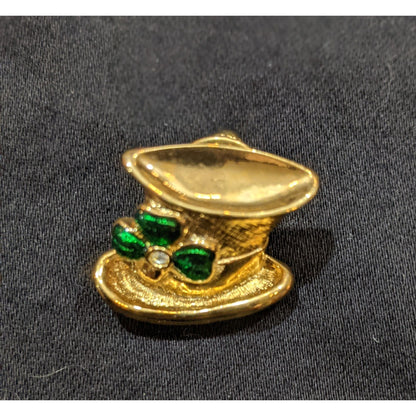 Vintage Avon Leprechaun Clover Gold Tone Hat Shaped Pin