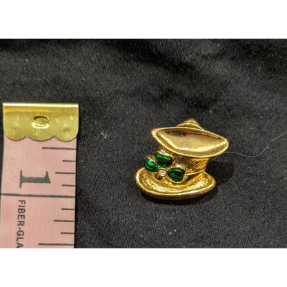 Vintage Avon Leprechaun Clover Gold Tone Hat Shaped Pin