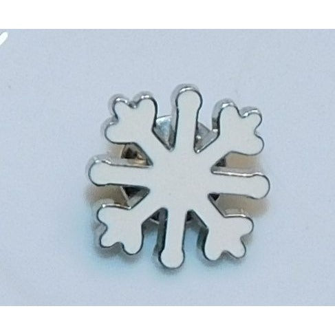 Snowflake Lapel Pin Silver Tone With White Enamel Fill