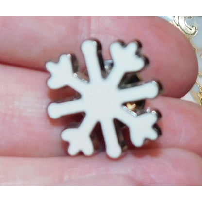 Snowflake Lapel Pin Silver Tone With White Enamel Fill