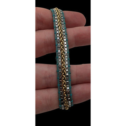 Stella & Dot Foundation Bracelet Adjustable Chain Leather Boho Chic