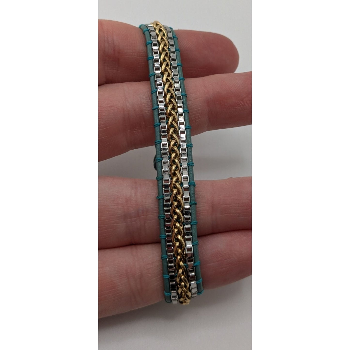 Stella & Dot Foundation Bracelet Adjustable Chain Leather Boho Chic
