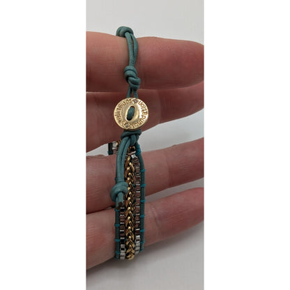 Stella & Dot Foundation Bracelet Adjustable Chain Leather Boho Chic