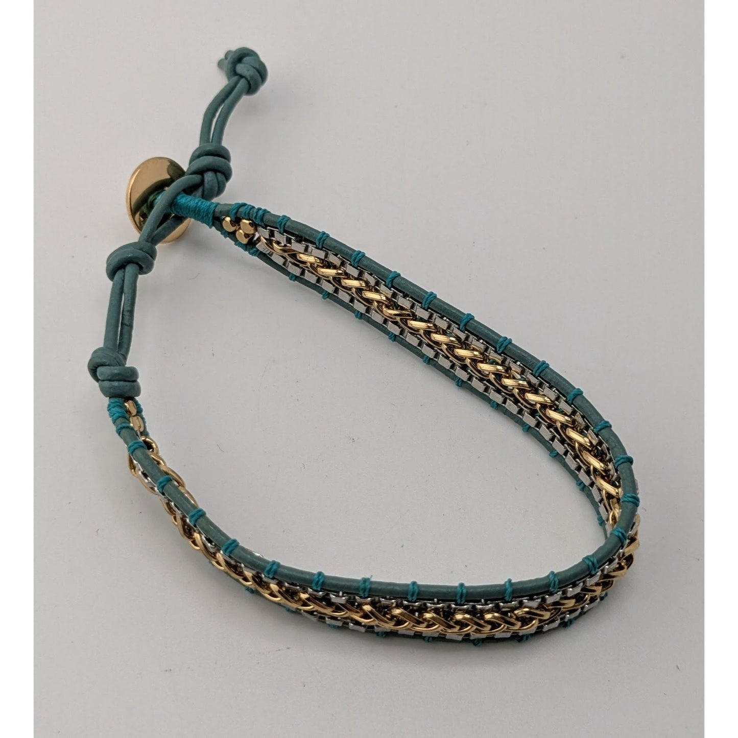 Stella & Dot Foundation Bracelet Adjustable Chain Leather Boho Chic