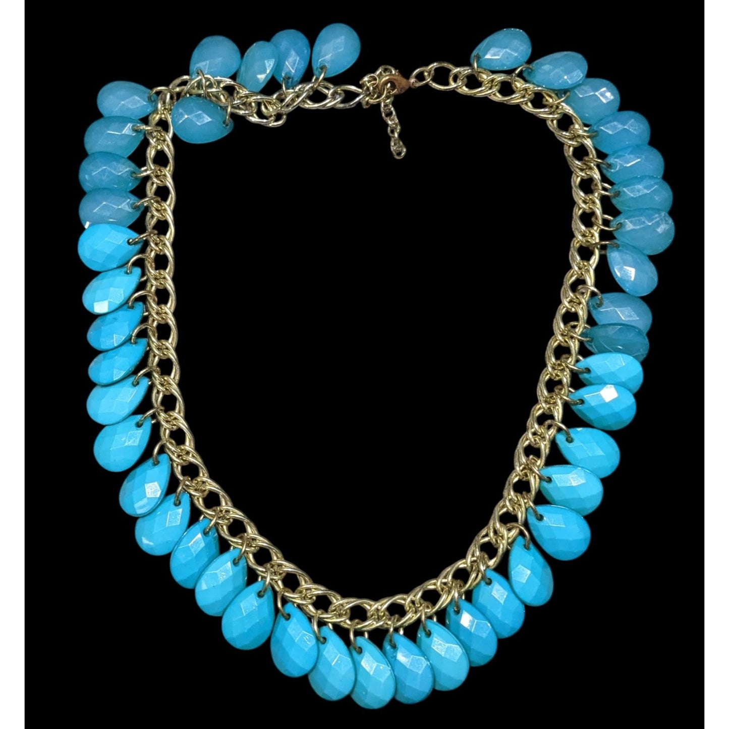 Turquoise Teardrop Faceted Beaded Fringe Necklace