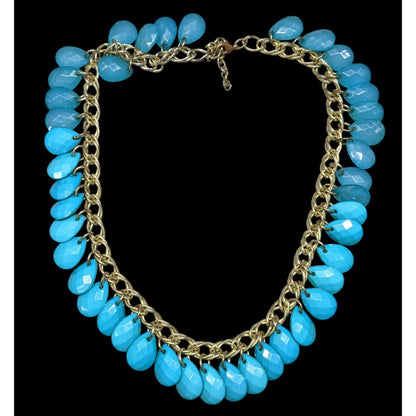 Turquoise Teardrop Faceted Beaded Fringe Necklace