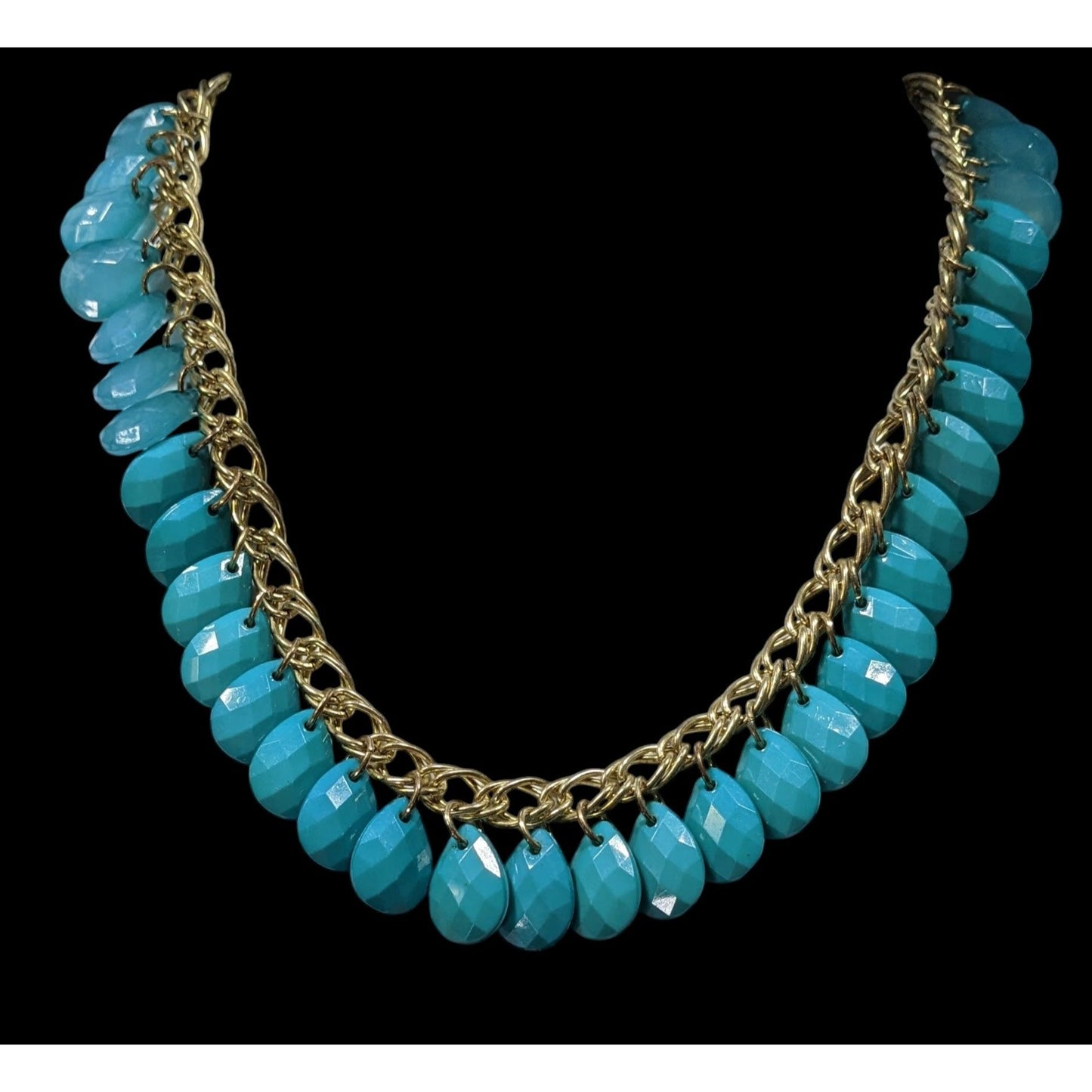 Turquoise Teardrop Faceted Beaded Fringe Necklace
