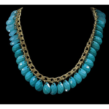 Turquoise Teardrop Faceted Beaded Fringe Necklace