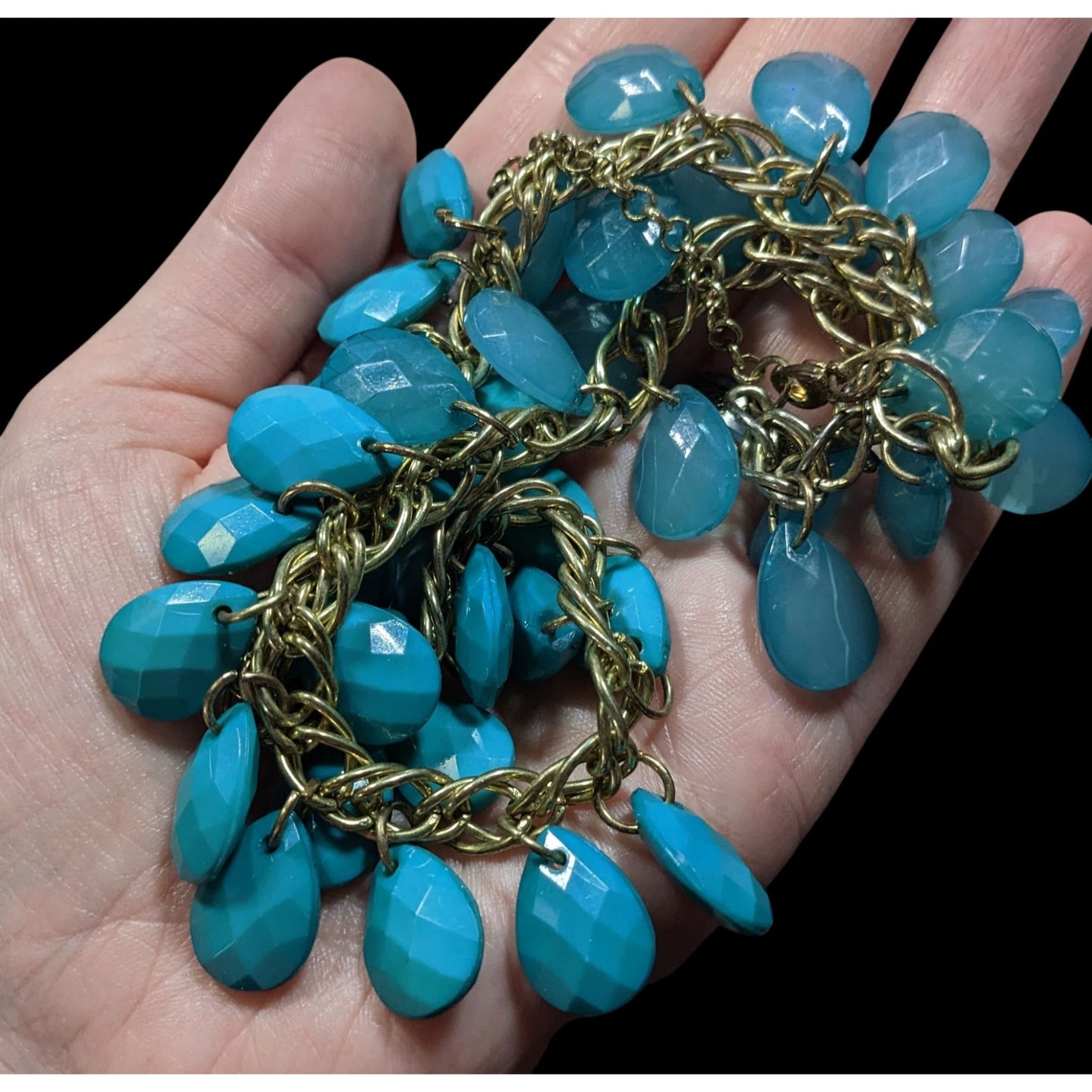Turquoise Teardrop Faceted Beaded Fringe Necklace