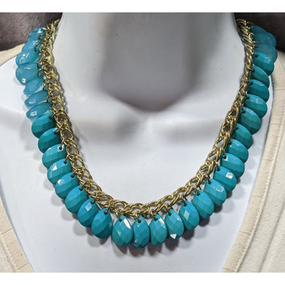 Turquoise Teardrop Faceted Beaded Fringe Necklace
