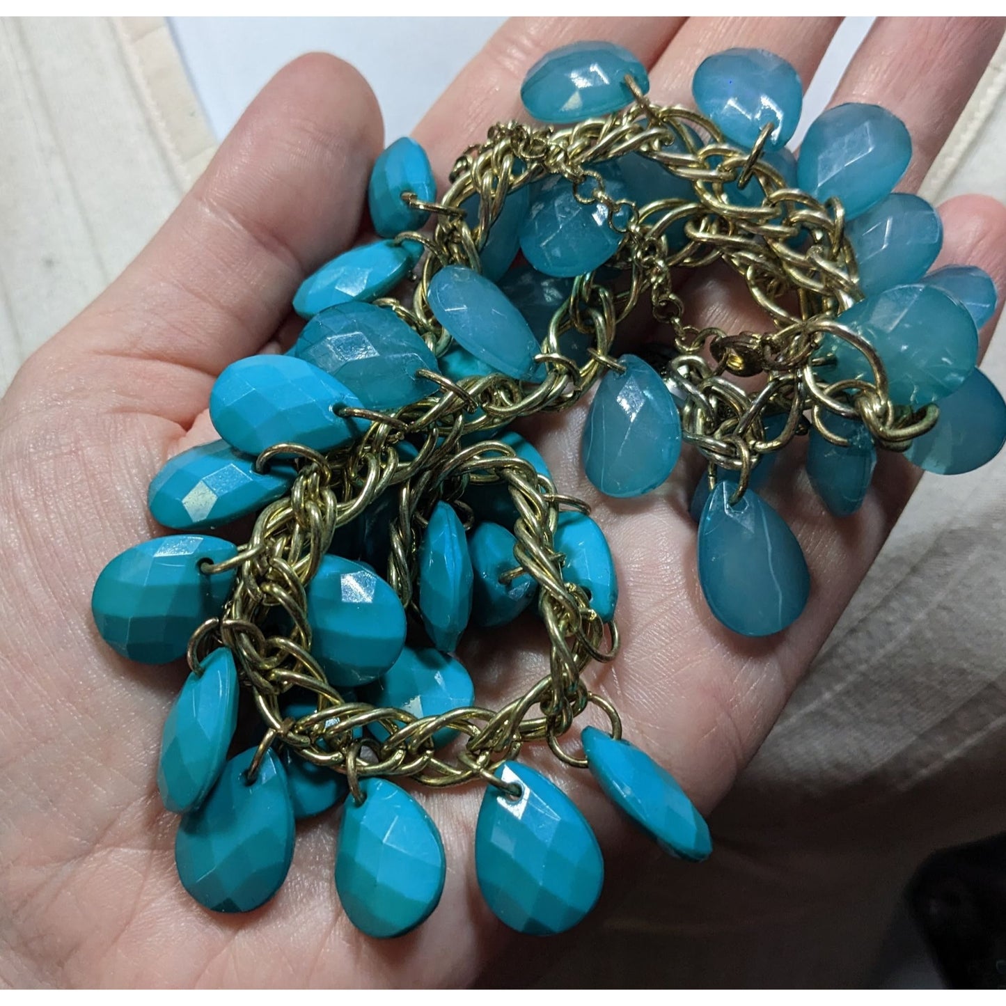 Turquoise Teardrop Faceted Beaded Fringe Necklace