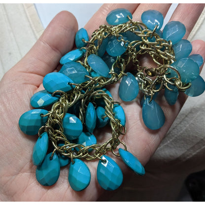 Turquoise Teardrop Faceted Beaded Fringe Necklace