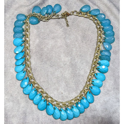 Turquoise Teardrop Faceted Beaded Fringe Necklace