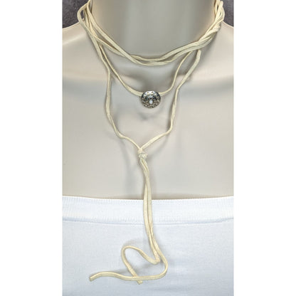 Faux Suede Layered Necklace Cream Floral Pendant Boho Festival Jewelry