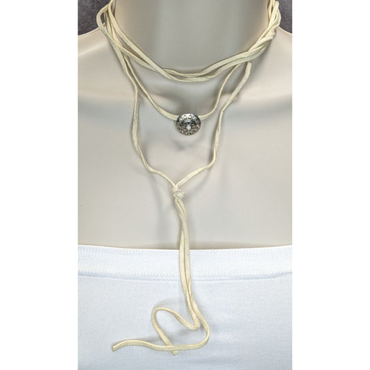 Faux Suede Layered Necklace Cream Floral Pendant Boho Festival Jewelry