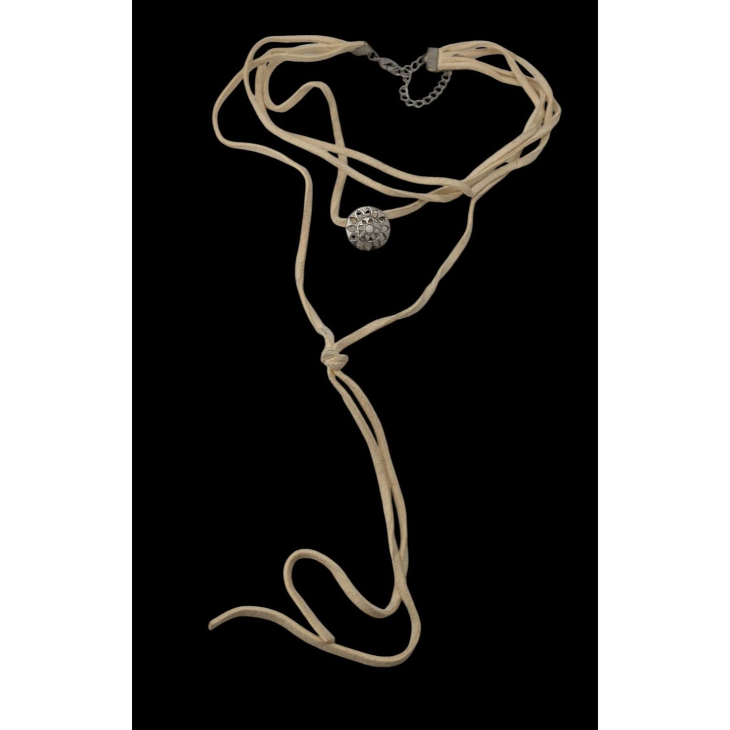 Faux Suede Layered Necklace Cream Floral Pendant Boho Festival Jewelry