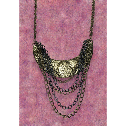 Vintage Brutalist Statement Metal Bronze Black Bib Necklace 15 Inch