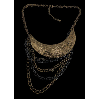 Vintage Brutalist Statement Metal Bronze Black Bib Necklace 15 Inch