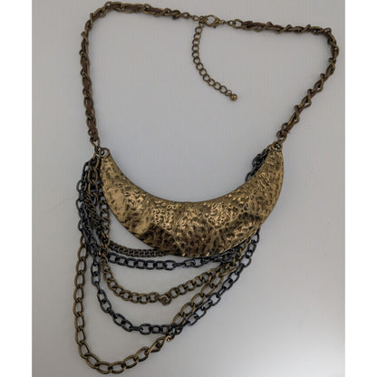 Vintage Brutalist Statement Metal Bronze Black Bib Necklace 15 Inch