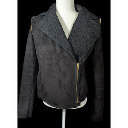 Milk Faux Suede Black Zipper Accent Moto Jacket Size Small