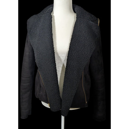 Milk Faux Suede Black Zipper Accent Moto Jacket Size Small