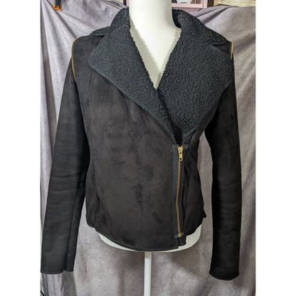 Milk Faux Suede Black Zipper Accent Moto Jacket Size Small