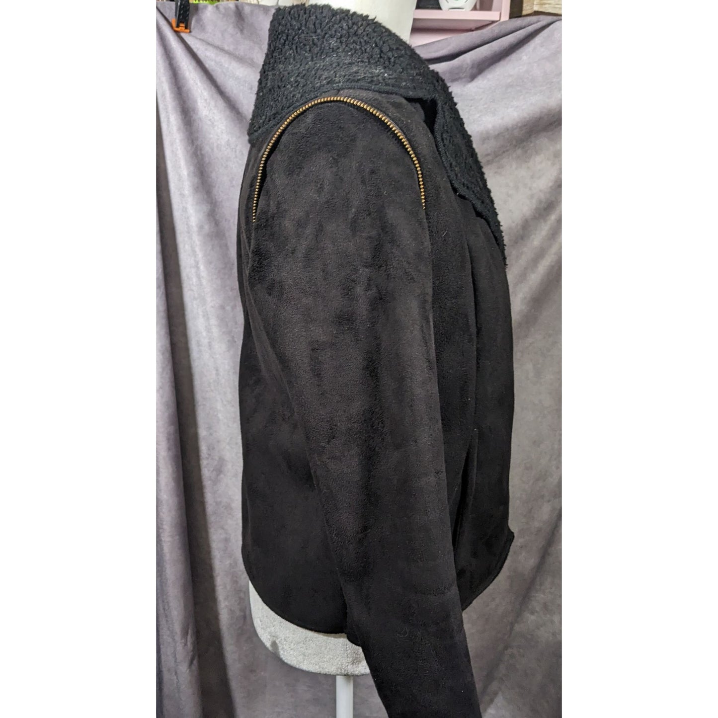 Milk Faux Suede Black Zipper Accent Moto Jacket Size Small