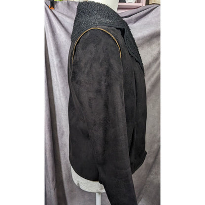 Milk Faux Suede Black Zipper Accent Moto Jacket Size Small