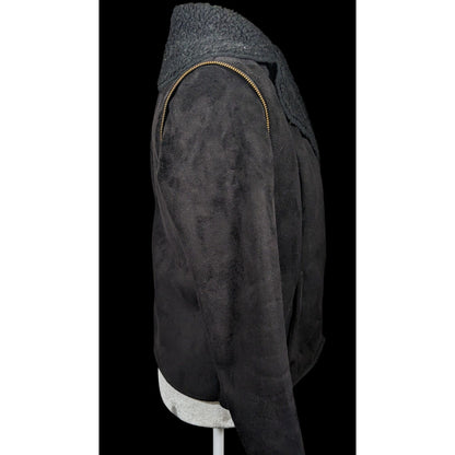 Milk Faux Suede Black Zipper Accent Moto Jacket Size Small