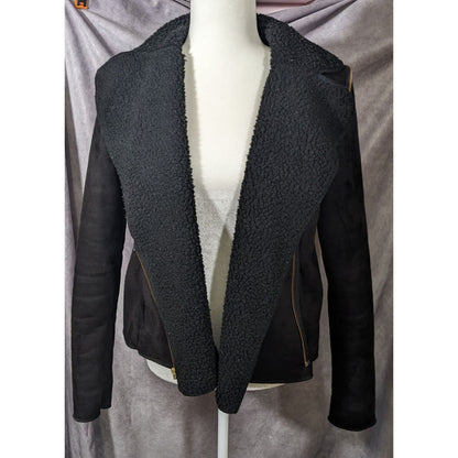 Milk Faux Suede Black Zipper Accent Moto Jacket Size Small