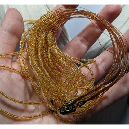 Golden Glass Multi-Strand Beaded Necklace On Copper Tone Beading Wire