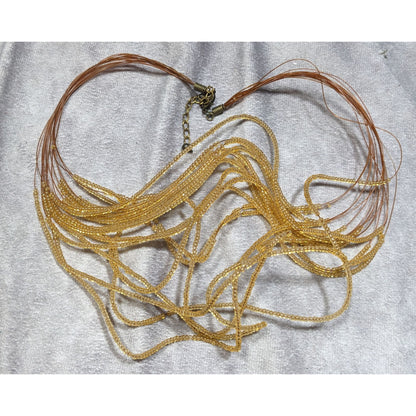 Golden Glass Multi-Strand Beaded Necklace On Copper Tone Beading Wire