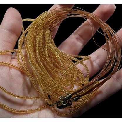Golden Glass Multi-Strand Beaded Necklace On Copper Tone Beading Wire
