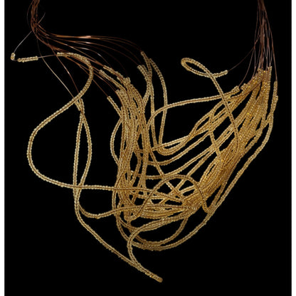 Golden Glass Multi-Strand Beaded Necklace On Copper Tone Beading Wire
