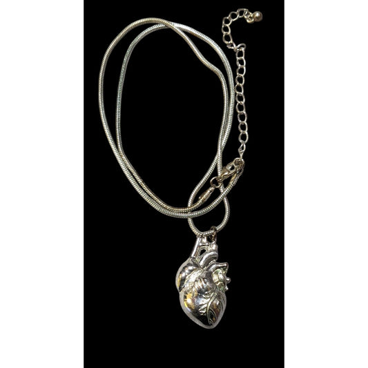 Anatomically Correct Heart Silver Tone Pendant Necklace