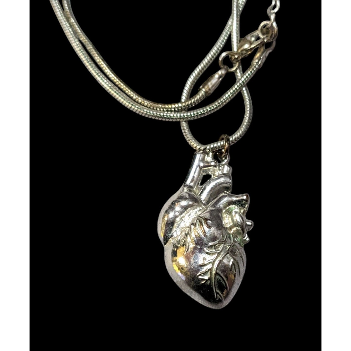 Anatomically Correct Heart Silver Tone Pendant Necklace