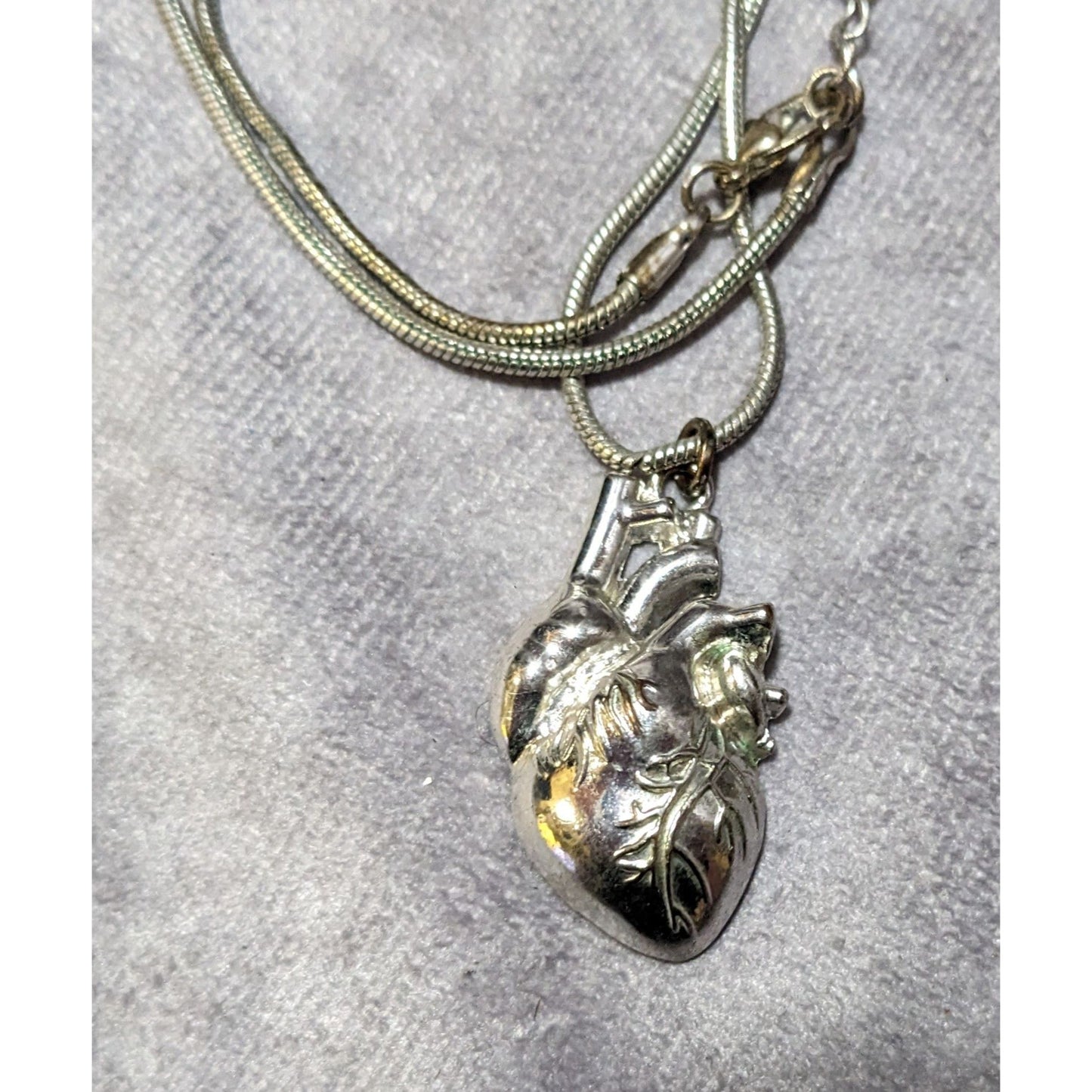 Anatomically Correct Heart Silver Tone Pendant Necklace