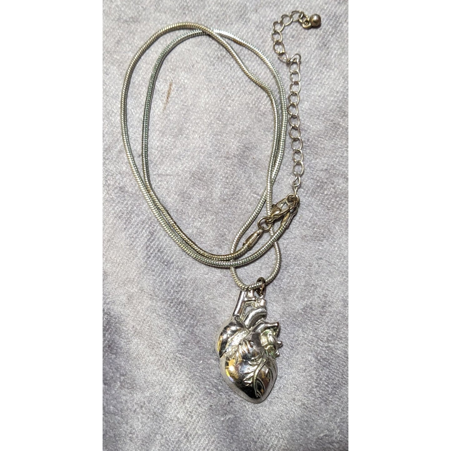 Anatomically Correct Heart Silver Tone Pendant Necklace