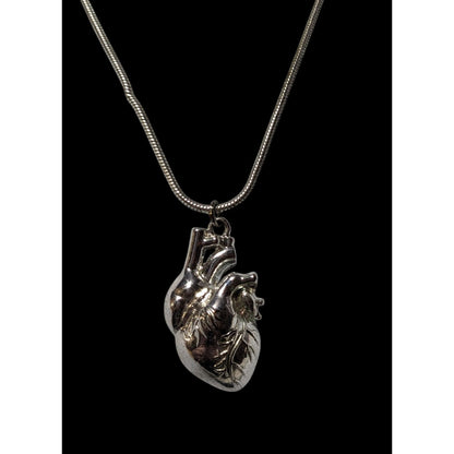 Anatomically Correct Heart Silver Tone Pendant Necklace