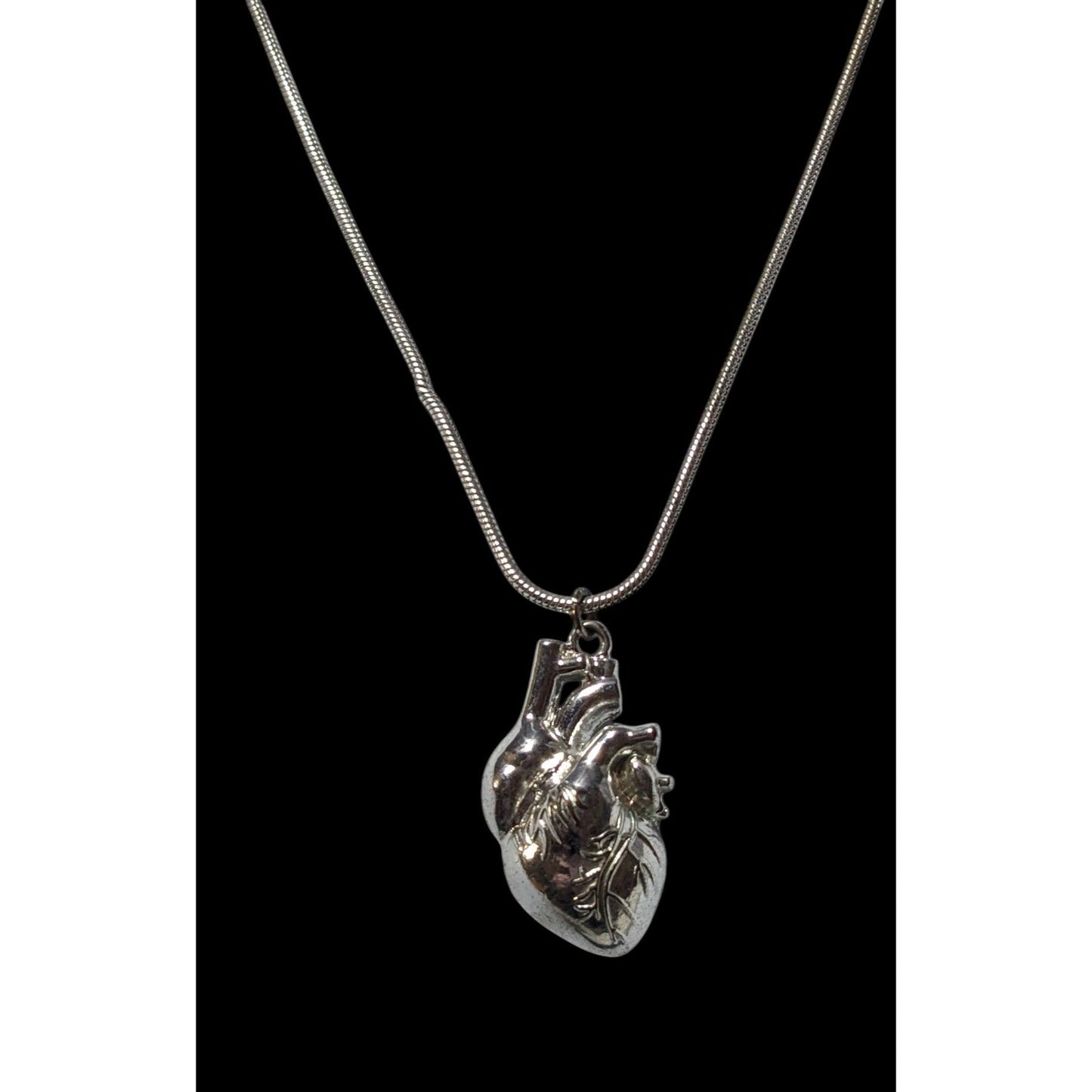 Anatomically Correct Heart Silver Tone Pendant Necklace