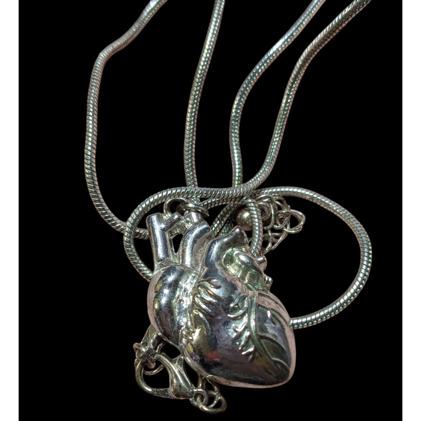 Anatomically Correct Heart Silver Tone Pendant Necklace