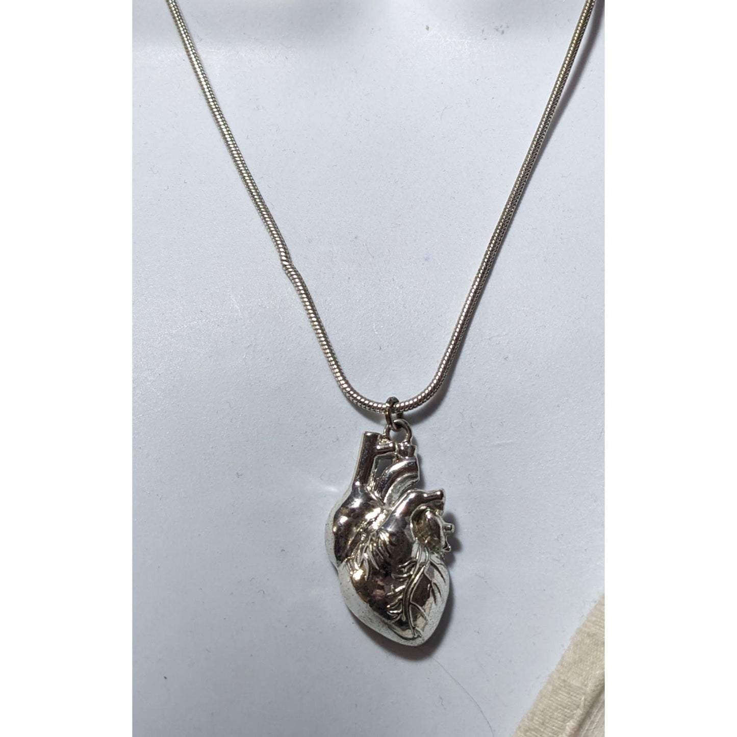 Anatomically Correct Heart Silver Tone Pendant Necklace