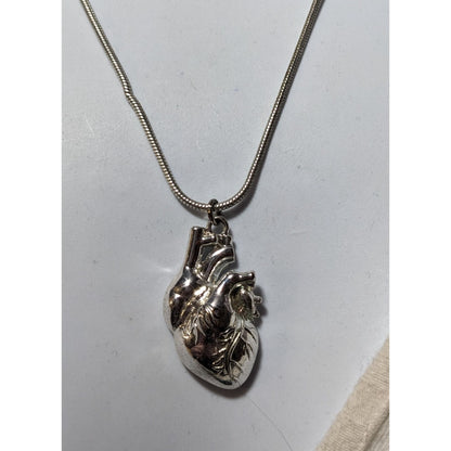 Anatomically Correct Heart Silver Tone Pendant Necklace