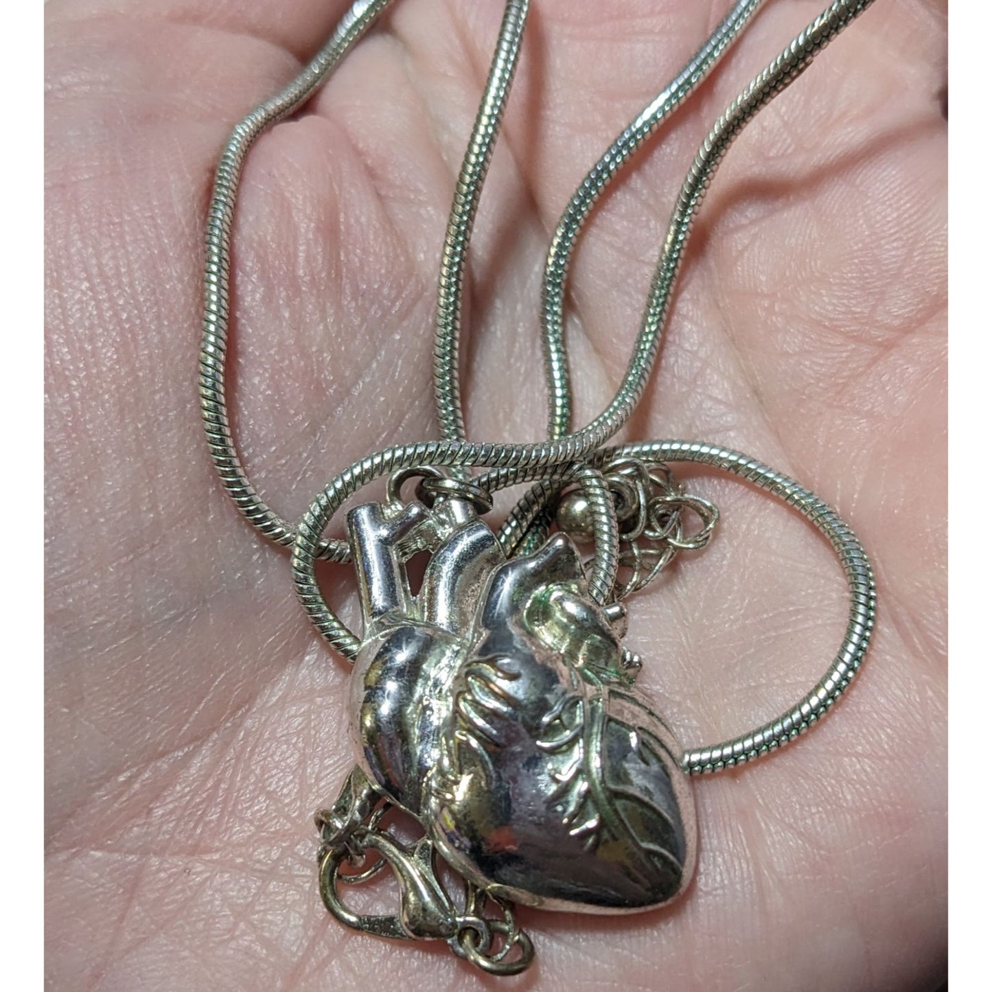 Anatomically Correct Heart Silver Tone Pendant Necklace