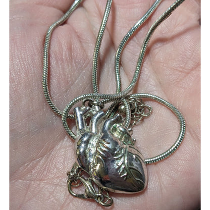 Anatomically Correct Heart Silver Tone Pendant Necklace