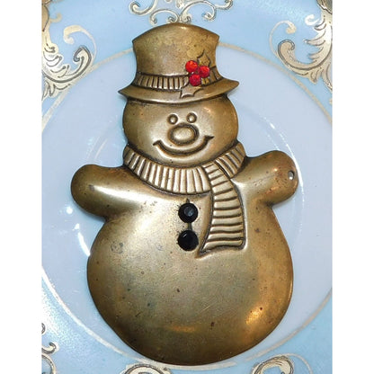 Vintage Gold Tone Metal Snowman  Brooch