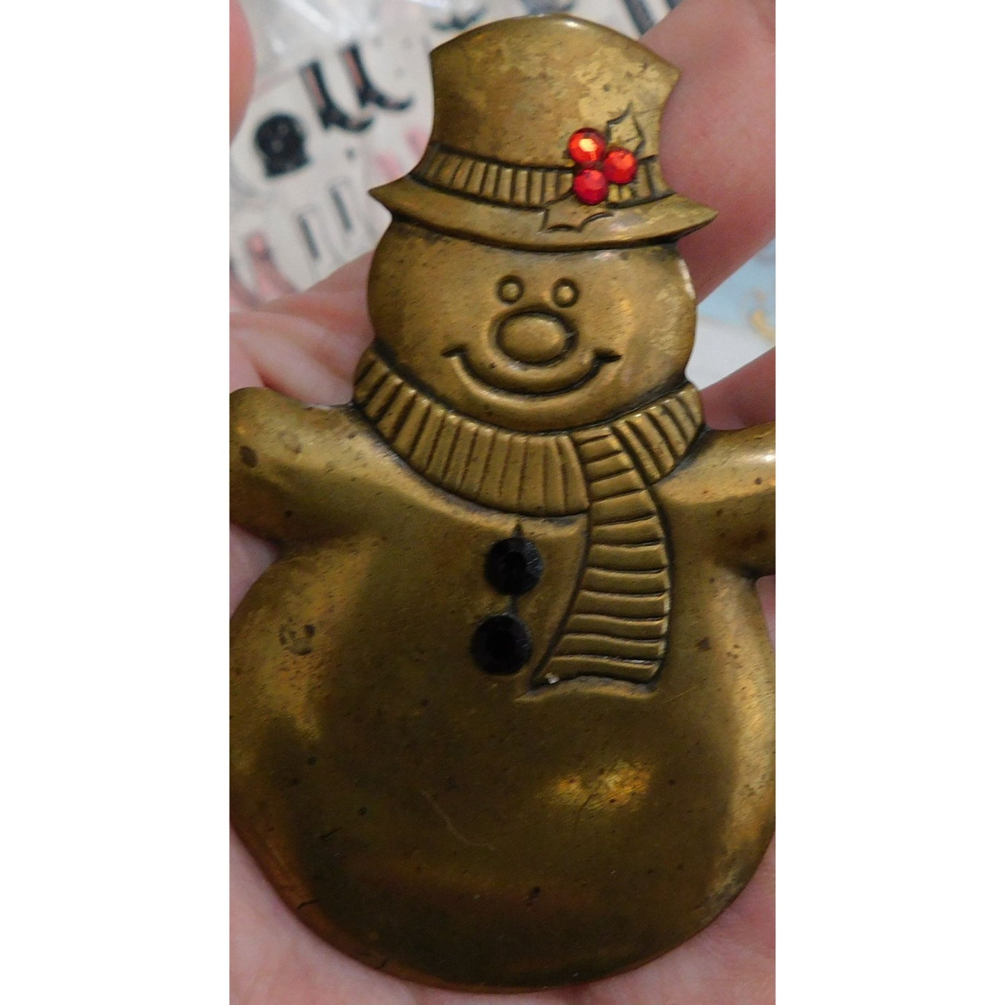 Vintage Gold Tone Metal Snowman  Brooch